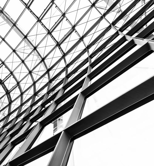 Abstract glass window roof architecture exterior for background in black and white color